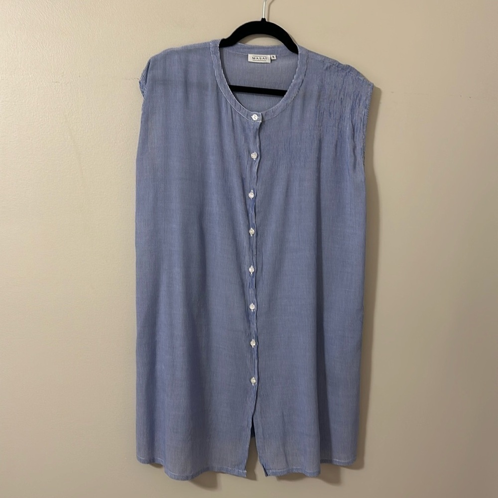MASAI Women’s Button Front Cap Sleeve Lightweight Tunic Dress Blue Size Small
